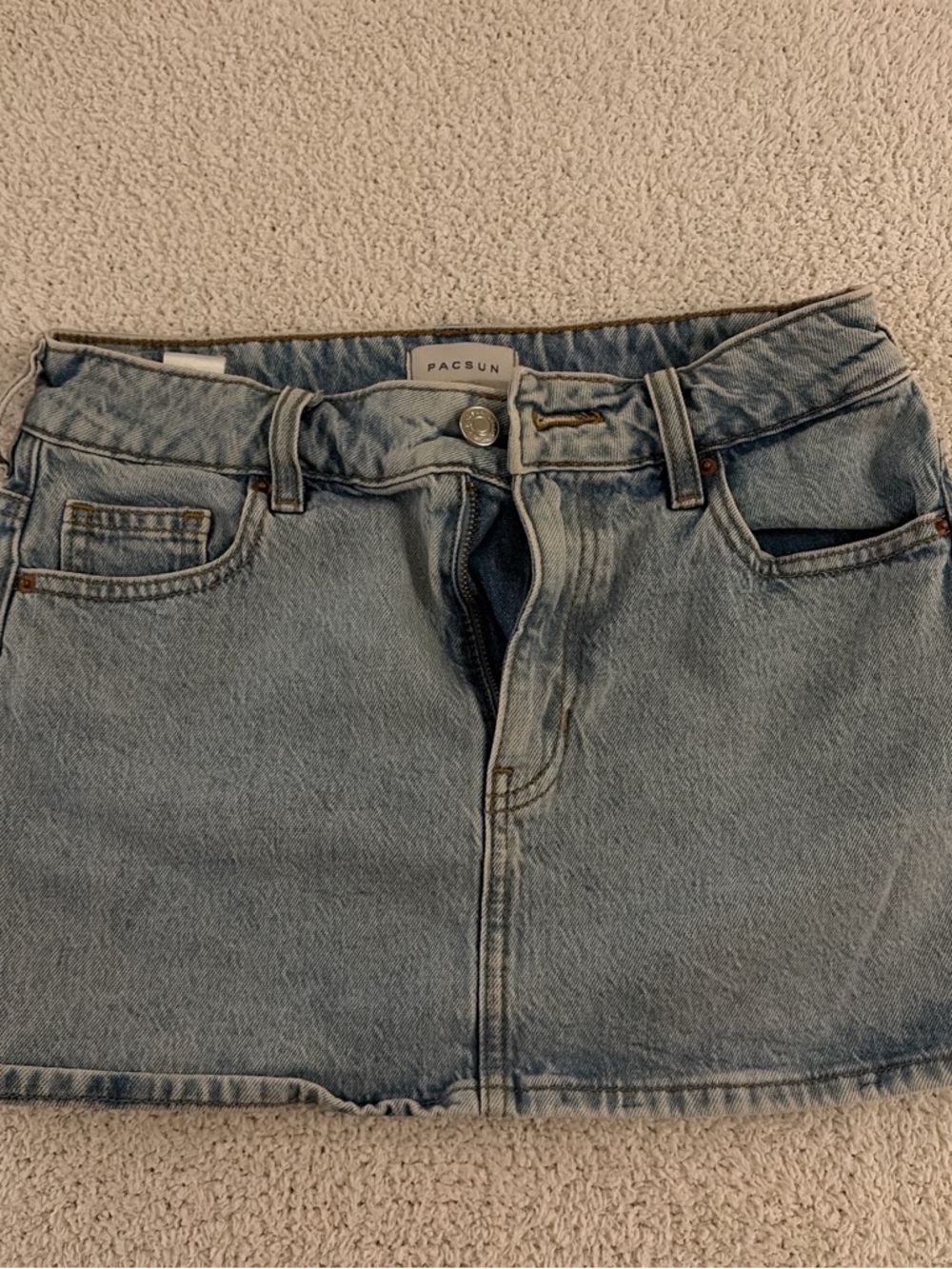 PacSun Light Blue Denim Mini Skirt with Contrast Stitching